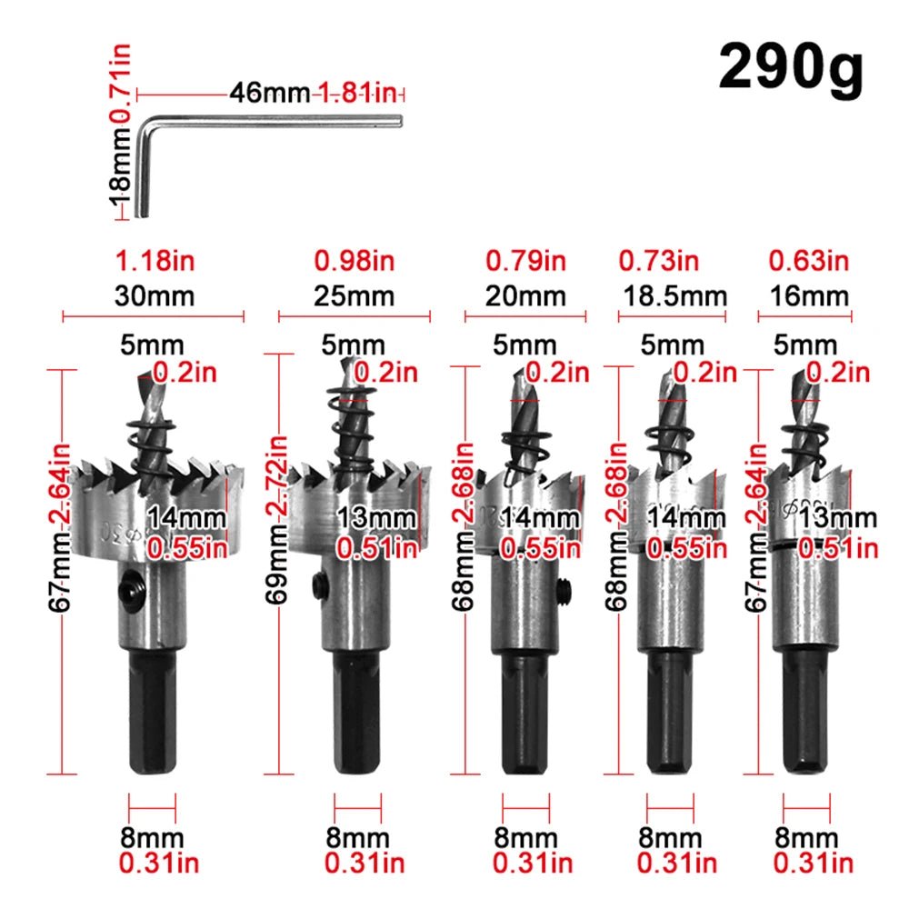 5 - delige HSS titanium gecoate gatenzaag set - Voor hout, aluminium en ijzer - 16 - 30 mm boorbits - Bivakshop