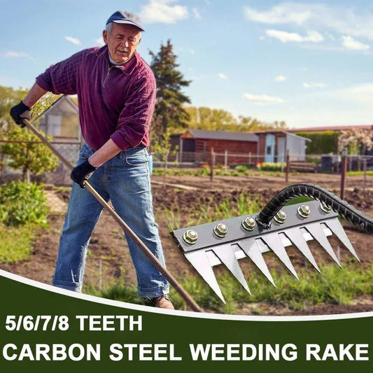 5/6/7/8 Teeth Carbon Steel Garden Hand Rake Farm Tool Weeding Scarifier Agricultural Nail Harrow Metal Harrow Garden WeedingTool - Bivakshop