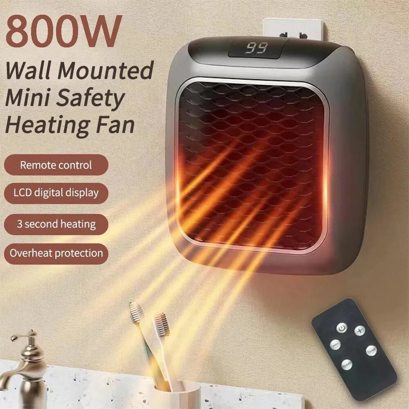 800W Mini Heater for Home Small Bathroom Heating Fans Wall Mounted PTC Ceramic Electric Heater With Remote Control - Bivakshop