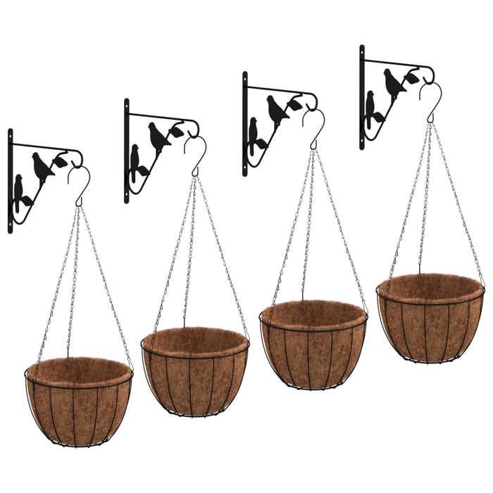 hangende plantenbakken staal kokos  met wandsteun 4 stuks