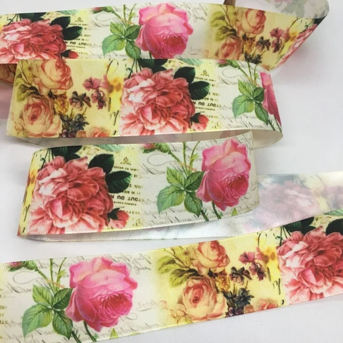 5Y 38mm Floral Satin Ribbon - High Quality for Handmade Gifts and Decorations