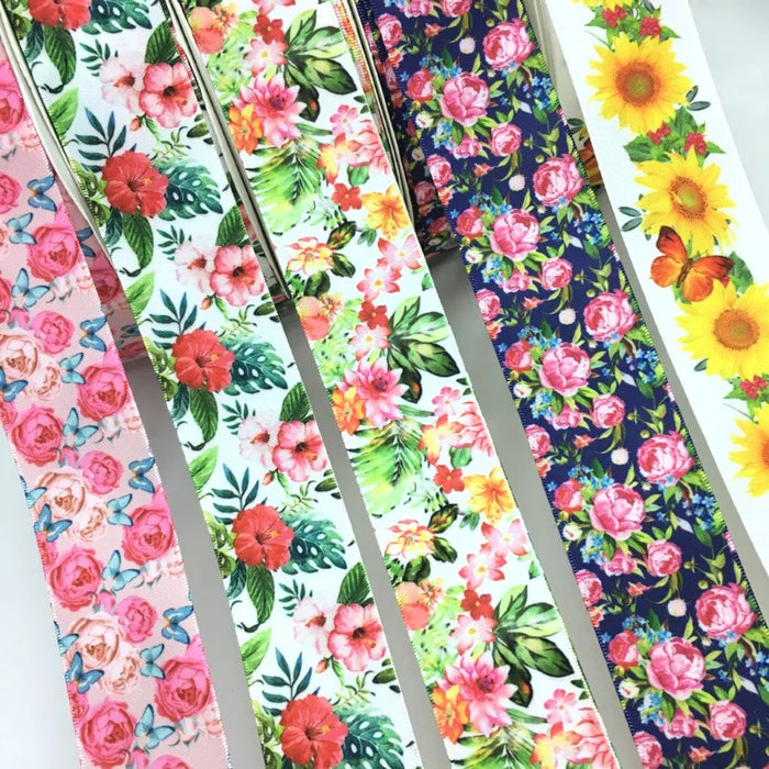 5Y 38mm Floral Satin Ribbon - High Quality for Handmade Gifts and Decorations