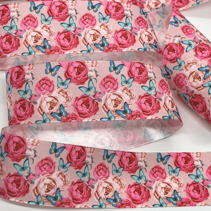 5Y 38mm Floral Satin Ribbon - High Quality for Handmade Gifts and Decorations