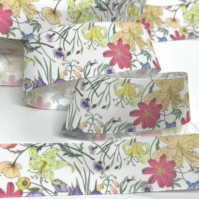 5Y 38mm Floral Satin Ribbon - High Quality for Handmade Gifts and Decorations