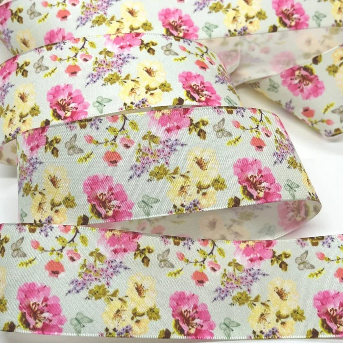 5Y 38mm Floral Satin Ribbon - High Quality for Handmade Gifts and Decorations