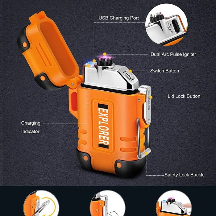 Waterproof USB Plasma Lighter - Rechargeable Double Arc Lighter