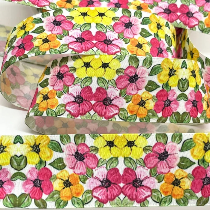 5Y 38mm Floral Satin Ribbon - High Quality for Handmade Gifts and Decorations