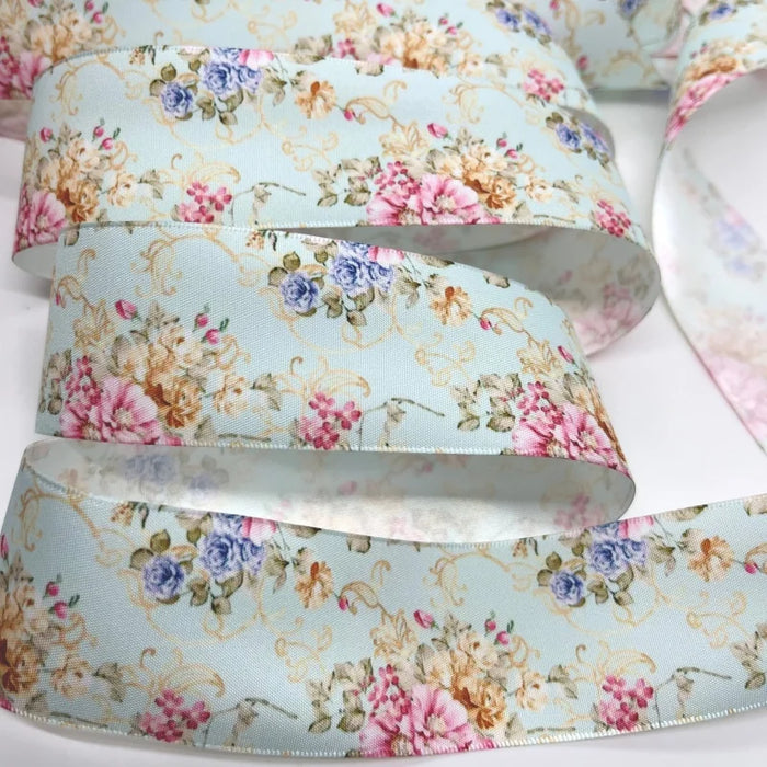 5Y 38mm Floral Satin Ribbon - High Quality for Handmade Gifts and Decorations