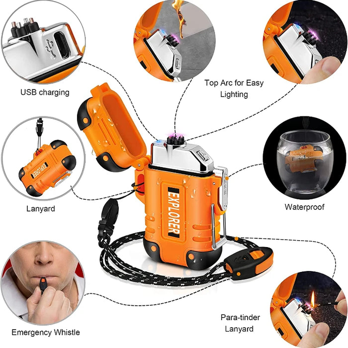 Waterproof USB Plasma Lighter - Rechargeable Double Arc Lighter
