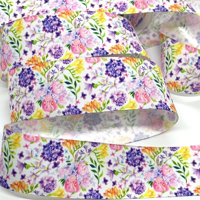 5Y 38mm Floral Satin Ribbon - High Quality for Handmade Gifts and Decorations