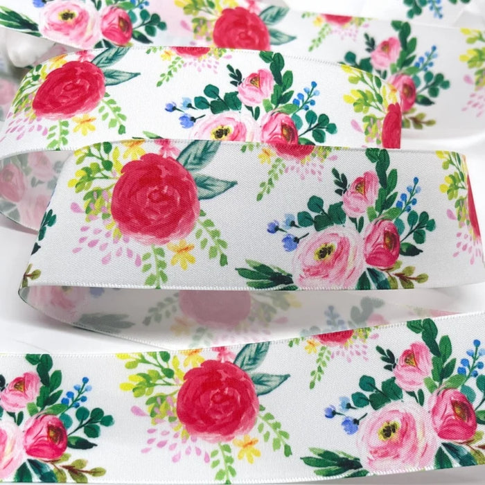 5Y 38mm Floral Satin Ribbon - High Quality for Handmade Gifts and Decorations