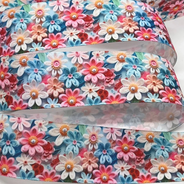 5Y 38mm Floral Satin Ribbon - High Quality for Handmade Gifts and Decorations