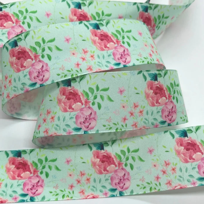 5Y 38mm Floral Satin Ribbon - High Quality for Handmade Gifts and Decorations