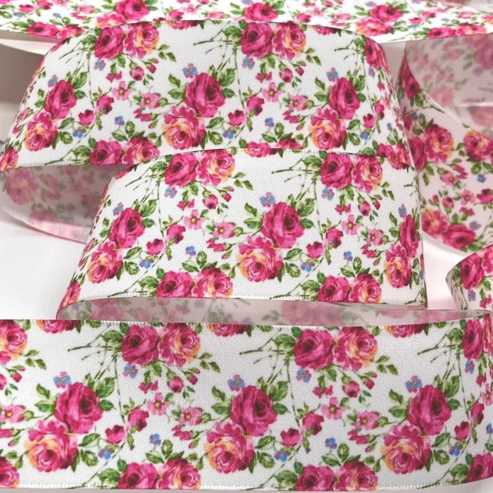 5Y 38mm Floral Satin Ribbon - High Quality for Handmade Gifts and Decorations