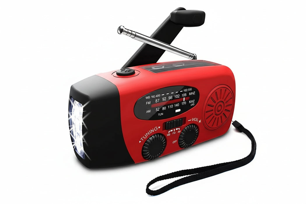 noodradio AM FM WB powerbank zonne dynamo zaklamp