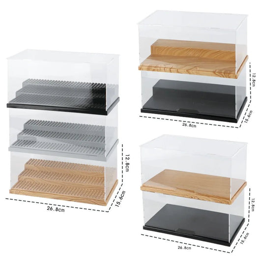 Acrylic stofvrije displaybox – Transparante opbergdoos met traprek voor figuren en bouwstenen - Bivakshop