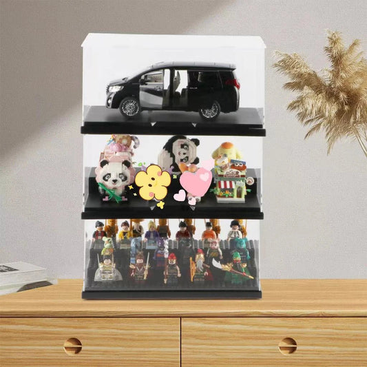 Acrylic stofvrije displaybox – Transparante opbergdoos met traprek voor figuren en bouwstenen - Bivakshop