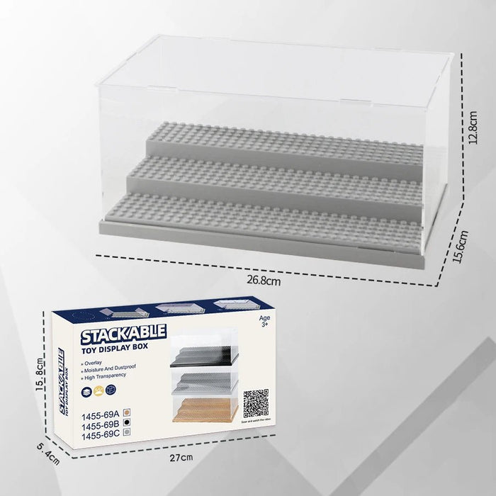 Acrylic stofvrije displaybox – Transparante opbergdoos met traprek voor figuren en bouwstenen - Bivakshop