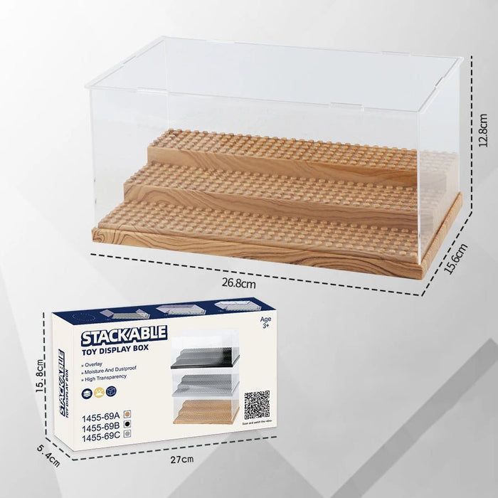 Acrylic stofvrije displaybox – Transparante opbergdoos met traprek voor figuren en bouwstenen - Bivakshop
