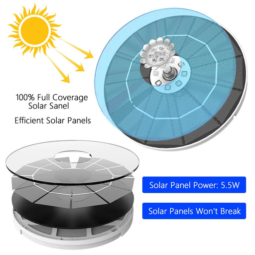 AISITIN 5.5W LED Solar Fountain, Solar Water Fountains with 3000mAh Battery 6 Nozzles, for Bird Bath, Garden and Outdoor,etc. - Bivakshop