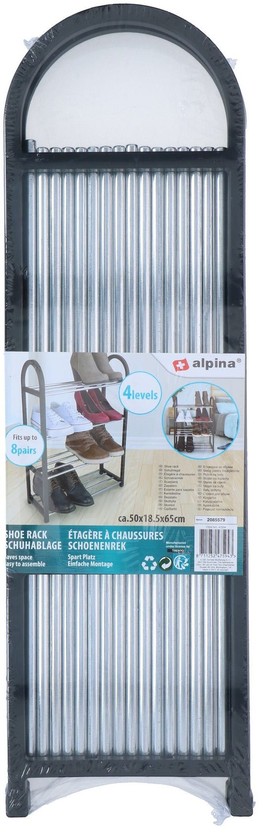 Alpina - 4 laags schoenenrek - 50 x 18,5 x 65 cm, ruimte voor 8 paar schoenen - Bivakshop