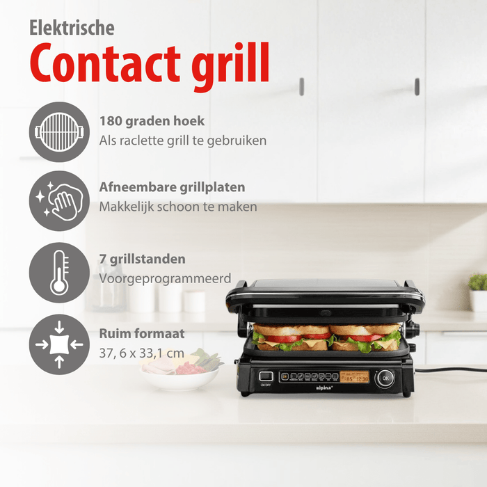 Alpina - Contact Grill – 2100W – RVS – Multifunctioneel (Panini, Vlees & Tosti) - Bivakshop