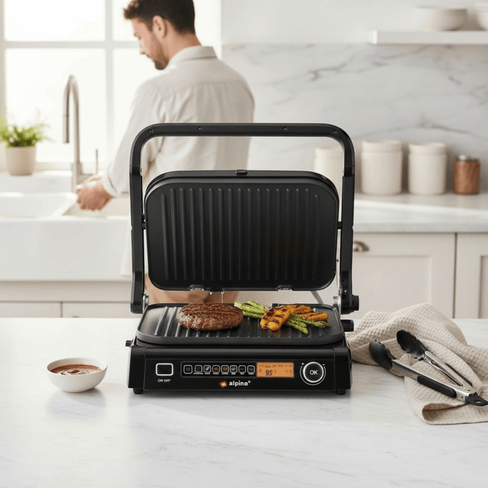 Alpina - Contact Grill – 2100W – RVS – Multifunctioneel (Panini, Vlees & Tosti) - Bivakshop