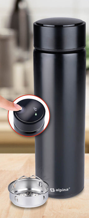 Alpina – Digitale thermofles – LED temperatuurdisplay – RVS isoleerfles 480ml - Bivakshop