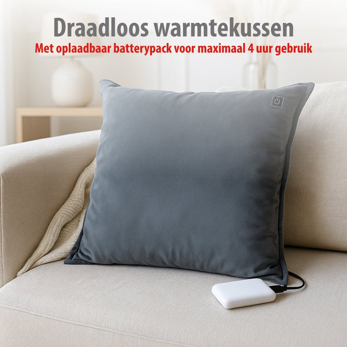 Alpina – Draadloos verwarmd kussen Grijs – Oplaadbaar – Warmtekussen - Bivakshop
