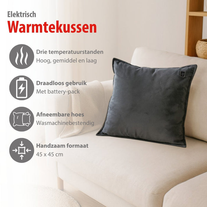 Alpina – Draadloos verwarmd kussen Grijs – Oplaadbaar – Warmtekussen - Bivakshop