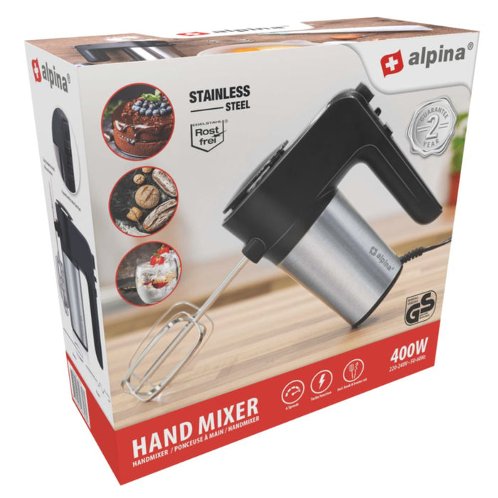 Alpina - Handmixer – 400W – RVS Accessoires – Krachtig & Gebruiksvriendelijk - Bivakshop