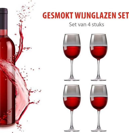 Alpina – Luxe Wijnglazen Set (4 - delig) – Gesmokt Glas – 465 ml - Bivakshop