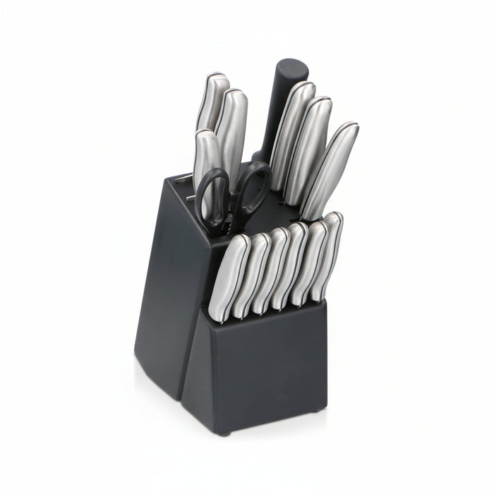Alpina - Messen Set – 15 - delig met Houten Blok – RVS – Compleet & Professioneel - Bivakshop