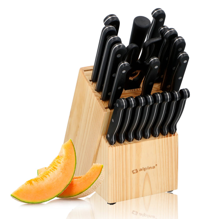 Alpina - Messenblok Set – 22 - Delig – Complete Professionele Keukenmessen Set - Bivakshop