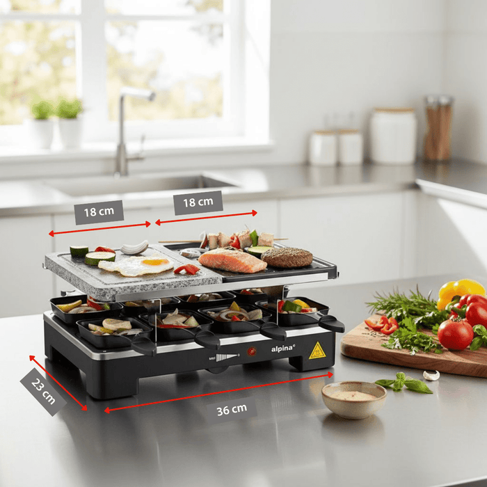 Alpina - Raclette Grill met Steenplaat – Multifunctionele Tafelgrill – Gezellig & Veelzijdig Koken - Bivakshop