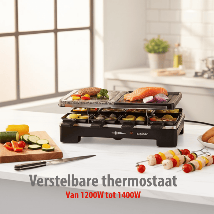 Alpina - Raclette Grill met Steenplaat – Multifunctionele Tafelgrill – Gezellig & Veelzijdig Koken - Bivakshop