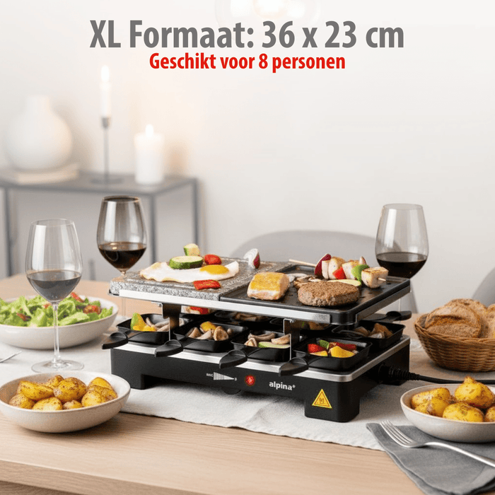 Alpina - Raclette Grill met Steenplaat – Multifunctionele Tafelgrill – Gezellig & Veelzijdig Koken - Bivakshop