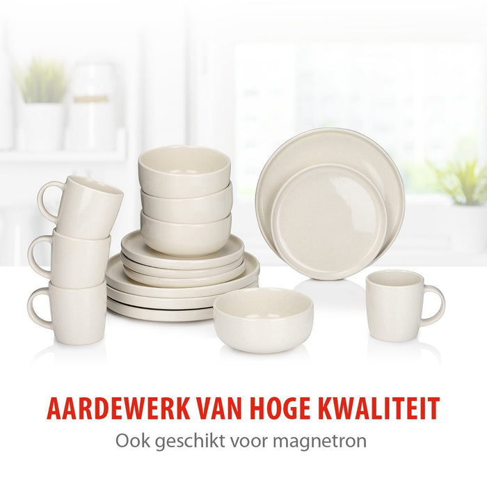 Alpina – Servies Set 16 - Delig – Duurzaam Stoneware / Aardewerk - Créme - Bivakshop