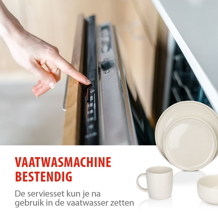 Alpina – Servies Set 16 - Delig – Duurzaam Stoneware / Aardewerk - Créme - Bivakshop