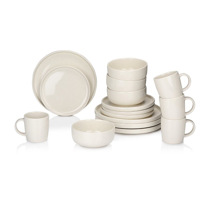 Alpina – Servies Set 16 - Delig – Duurzaam Stoneware / Aardewerk - Créme - Bivakshop