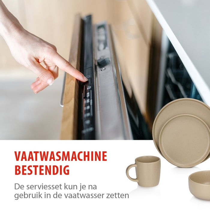 Alpina - Servies Set 16 - Delig - Duurzaam Stoneware / Aardewerk - Zandkleur - Bivakshop