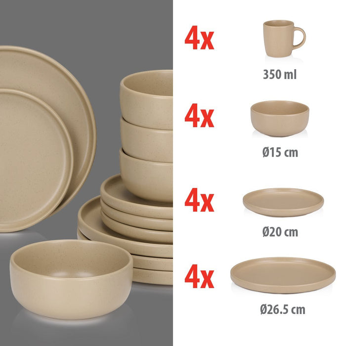 Alpina - Servies Set 16 - Delig - Duurzaam Stoneware / Aardewerk - Zandkleur - Bivakshop