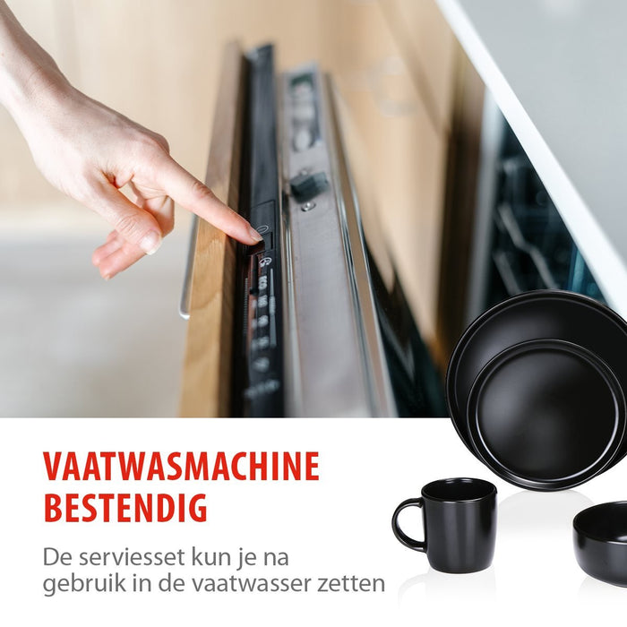 Alpina – Servies Set 16 - Delig – Duurzaam Stoneware / Aardewerk - Zwart - Bivakshop