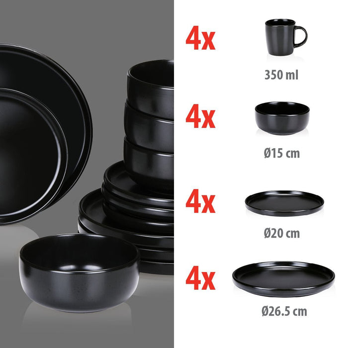 Alpina – Servies Set 16 - Delig – Duurzaam Stoneware / Aardewerk - Zwart - Bivakshop