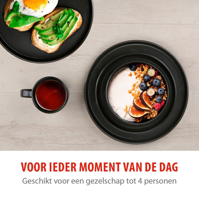 Alpina – Servies Set 16 - Delig – Duurzaam Stoneware / Aardewerk - Zwart - Bivakshop