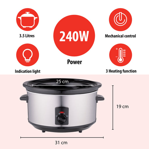 Alpina - Slow Cooker 3,5L – 240W – Voor Smaakvol & Moeiteloos Langzaam Koken - Bivakshop