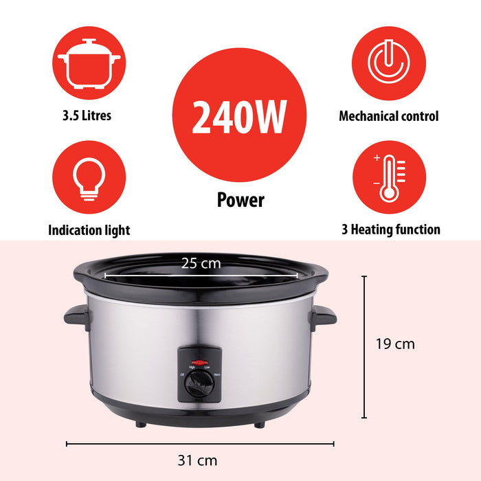 Alpina - Slow Cooker 3,5L – 240W – Voor Smaakvol & Moeiteloos Langzaam Koken - Bivakshop