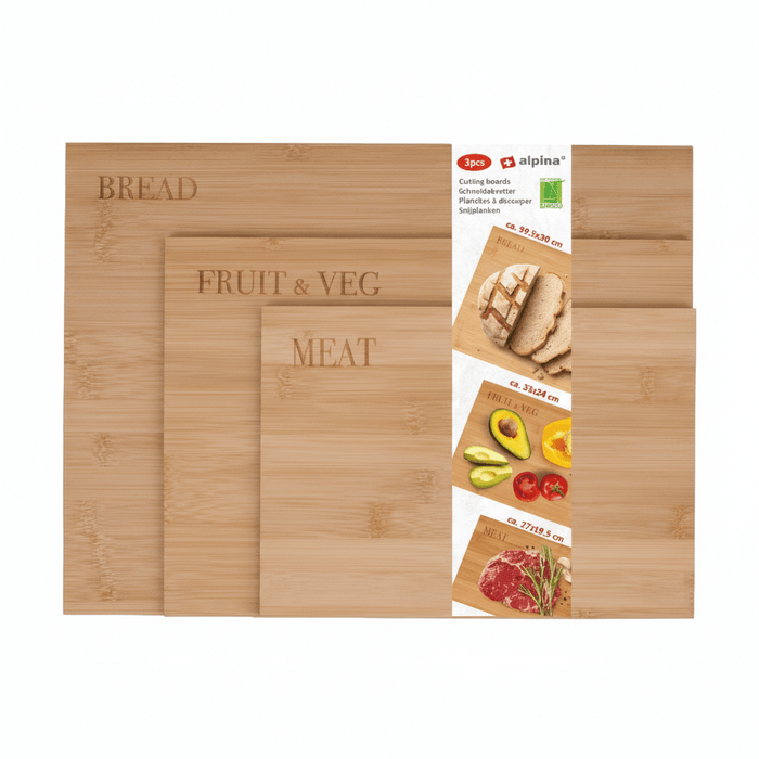 Alpina - Snijplank Set – 3 - Delig – Hygiënisch & Overzichtelijk (Met Tekst) - Bivakshop