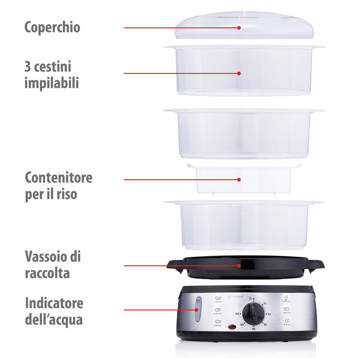 Alpina – Stoomkoker – 800W – Gezond & Efficiënt Stomen (Meerlaags) - Bivakshop