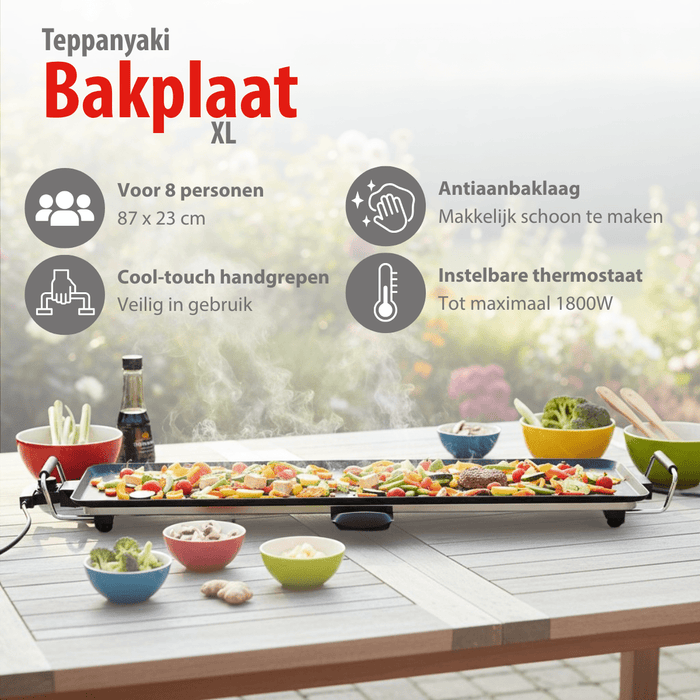 Alpina - Teppanyaki Grill – 1800W – XXL Formaat (87 x 23 cm) – Anti - aanbaklaag - Bivakshop